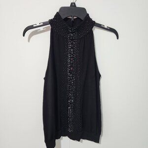 INC International Concepts Black Seguin Beaded Halter Sleeveless Top Large
